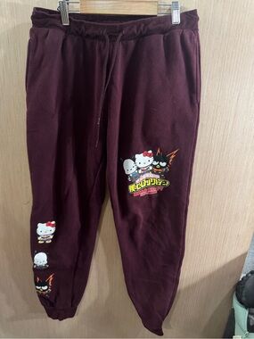 Hello Kitty My Hero Academia Joggers Adult Burgundy Drawstring  Medium
